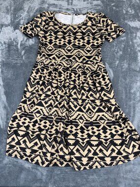 LuLaRoe Aztec Print Midi Dress XL Beige & Black Short Sleeve Scoop Neck